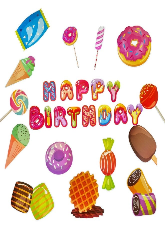 FI - FLICK IN 20Pcs Happy Birthday Candyland Theme Party Decoration Set Candy Foil Balloons Donut Shape Balloon Cutouts Props Banner(Cardstock) Ice Cream Birthday Decoration (Pack of 20) - Image 1